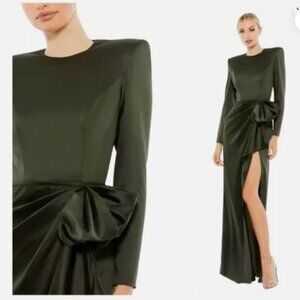 MAC DUGGAL 26676 LONG SLEEVE STRUCTURED BOW DRAPED OLIVE GOWN 14